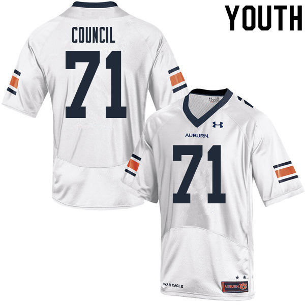 Youth Auburn Tigers #71 Brandon Council White 2020 College Stitched Football Jersey